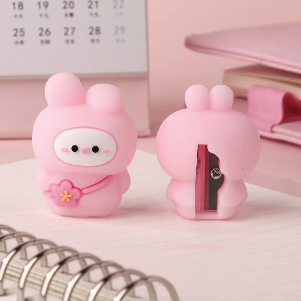 

Kawaii Soft Silicone Pink Rabbit Pencil Sharpener Cute Stationery School Office Supplies Kids Gift Prizes Back To School
