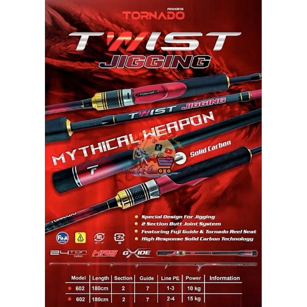 JAMIN MURAH Joran TORNADO TWIST JIGGING 602/180cm PE 1-3/2-4 Fuji - Hi-Carbon Solid(BISA LANGSUNG OR