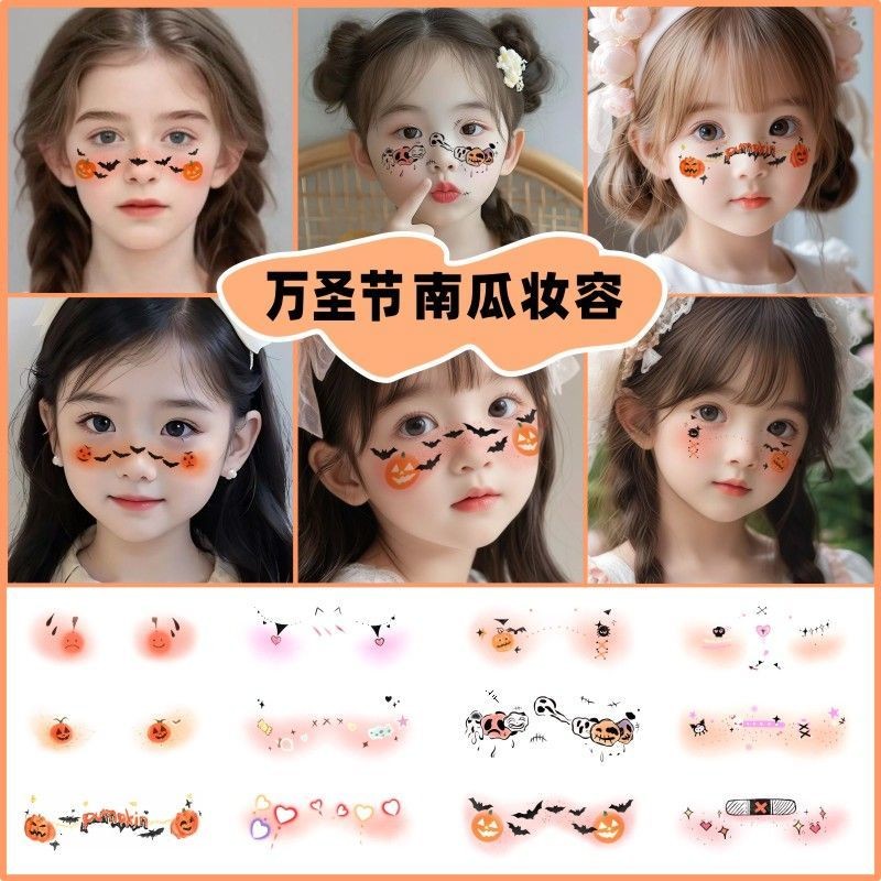 Anak-anak Lucu Stiker Tato Kartun Halloween /Stiker Tato Halloween Stiker Wajah Bersinar Labu Lucu H