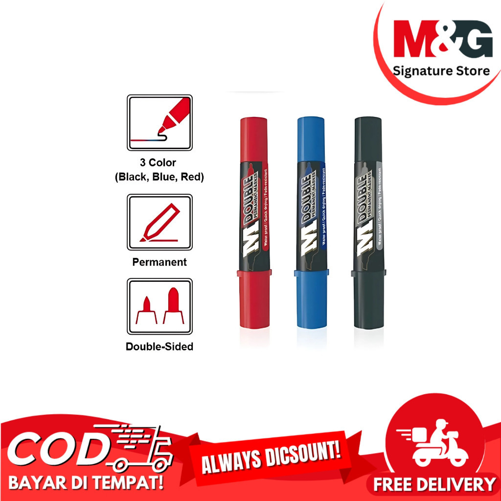 

Double Sided Marker M&G APMY1871 Spidol Permanent Tinta Warna HItam Biru Merah Dual Tip - SATUAN SHESB