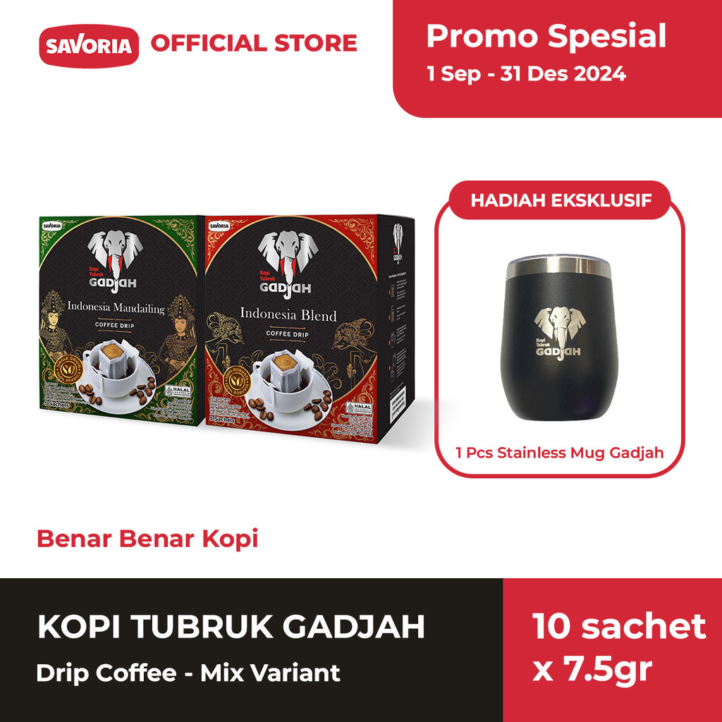 

Kopi Tubruk Gadjah Drip Mix Variant 10 Sachet x 7.5g + Stainless Tumbler