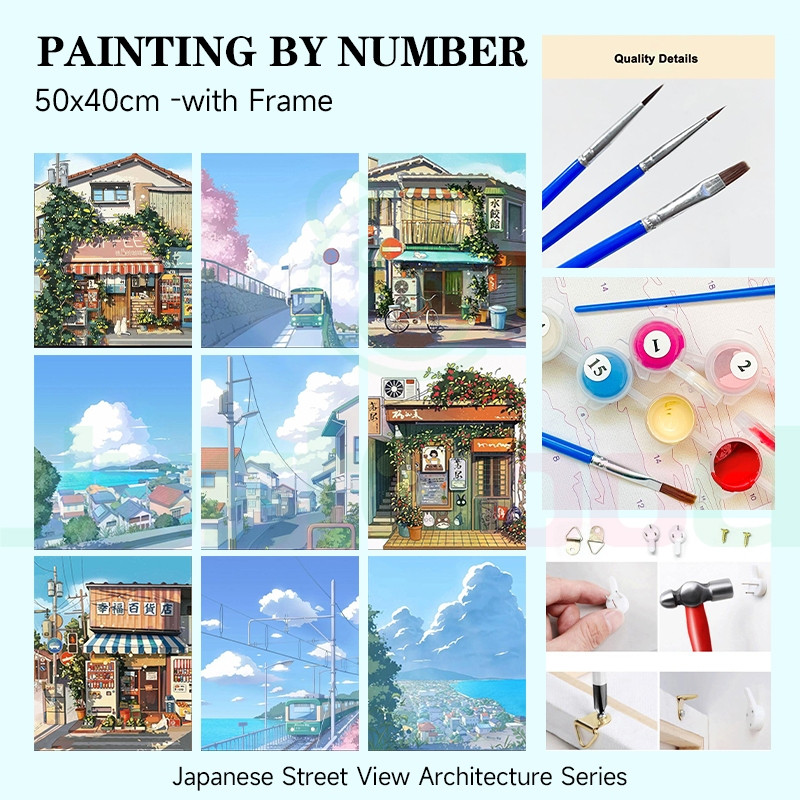 

Diy ReadyPaint By Number 50x40cm Adegan jalanan Jepang series Landscape A Paint By Number Painting By Numbers Diy Paris Alam Art Set Melukis Canvas Painting By Number / Melukis Mewarnai Kanvas Nomor Prakarya Anak