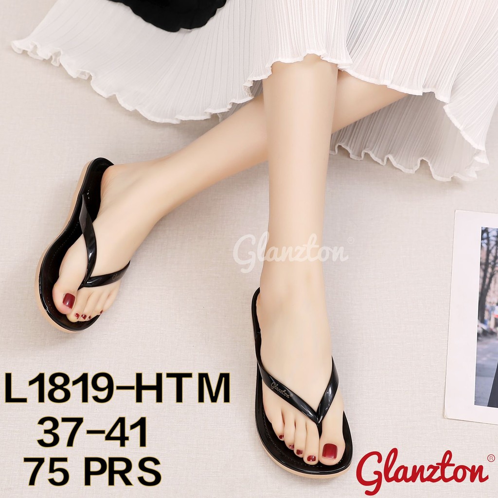 Sandal Jepit Wanita Sendal Jepit Flat Hitam GLANZTON JLT-L 1819 | 37-41