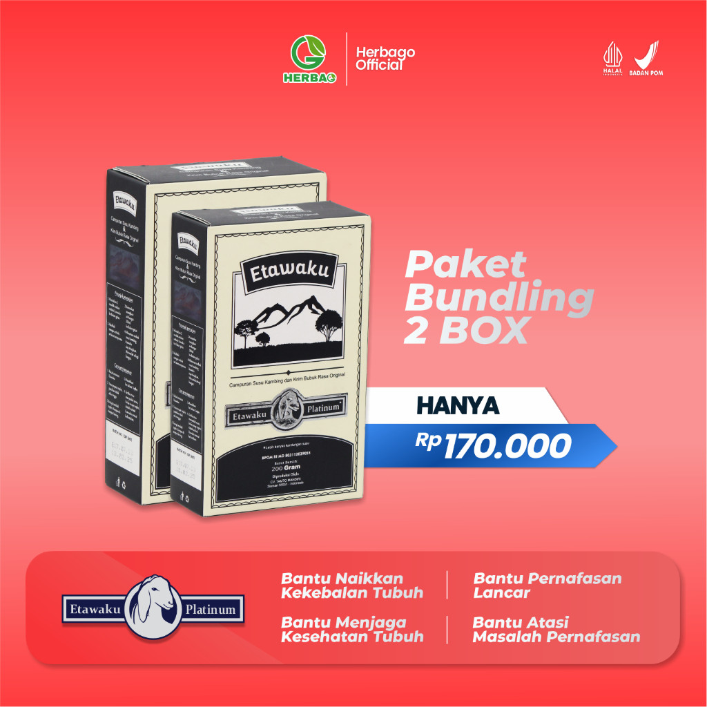 

Etawaku Platinum Susu Paket 2 Box - Susu Kambing Berkhasiat Mengatasi Masalah Penafasan (Asma) TBC Nyeri Tulang Dan Sendi Penderita Gula Atau Diabetes Dan Obesitas Merangsang Pertumbuhan Motorik Anak Meningkatkan Produksi Dan Kualitas Asi Original