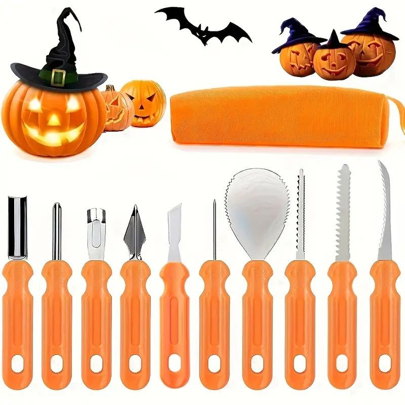 

1set pumpkin carving kit with storage bag, stainless steel pumpkin carving tools knife set for Halloween decoration, DIY Pumpkin