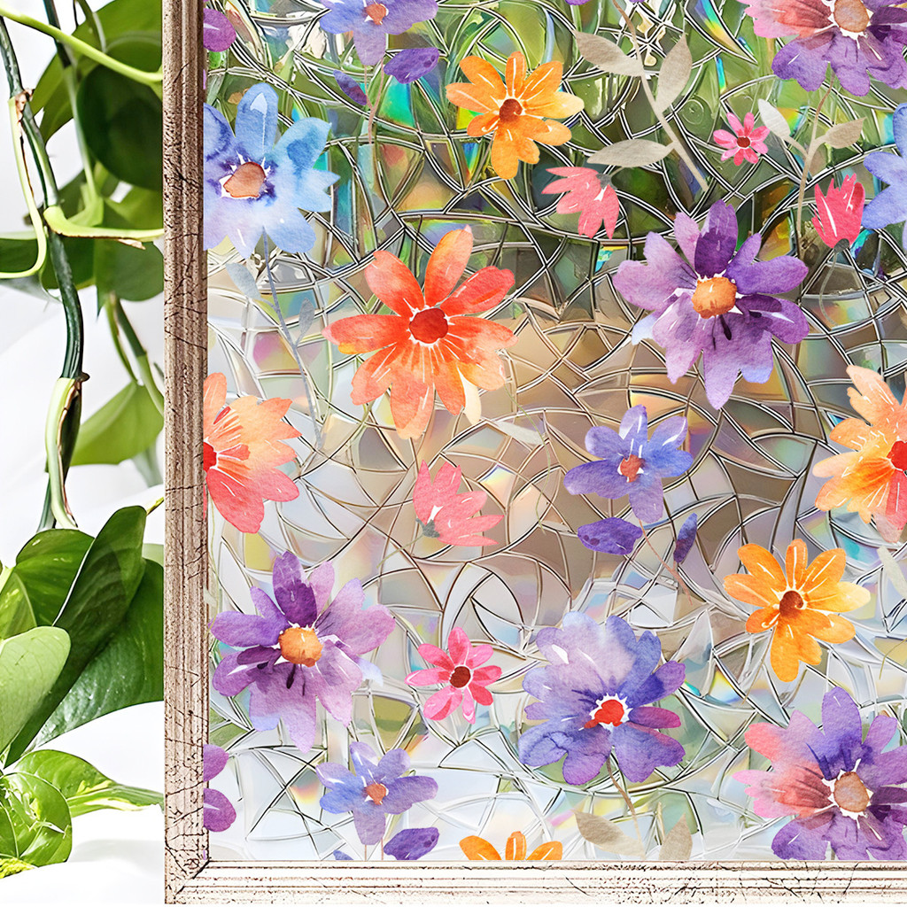 Window Privacy Film Frosted Glass Window Film Sun Blocking Window Film Non-Adhesive Heat Control Rem