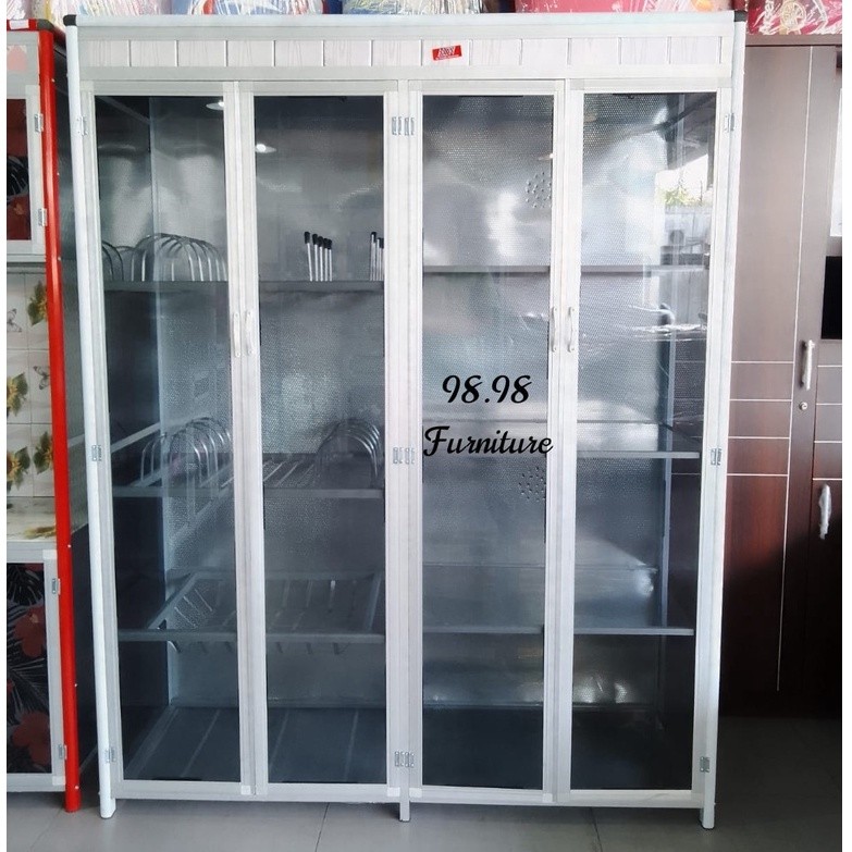 [PERABOTKU28] PROMO Rak Piring Aluminium 4 Pintu Kaca - Rak Piring Kaca 4 Pintu - Bahan Bagus dan Te
