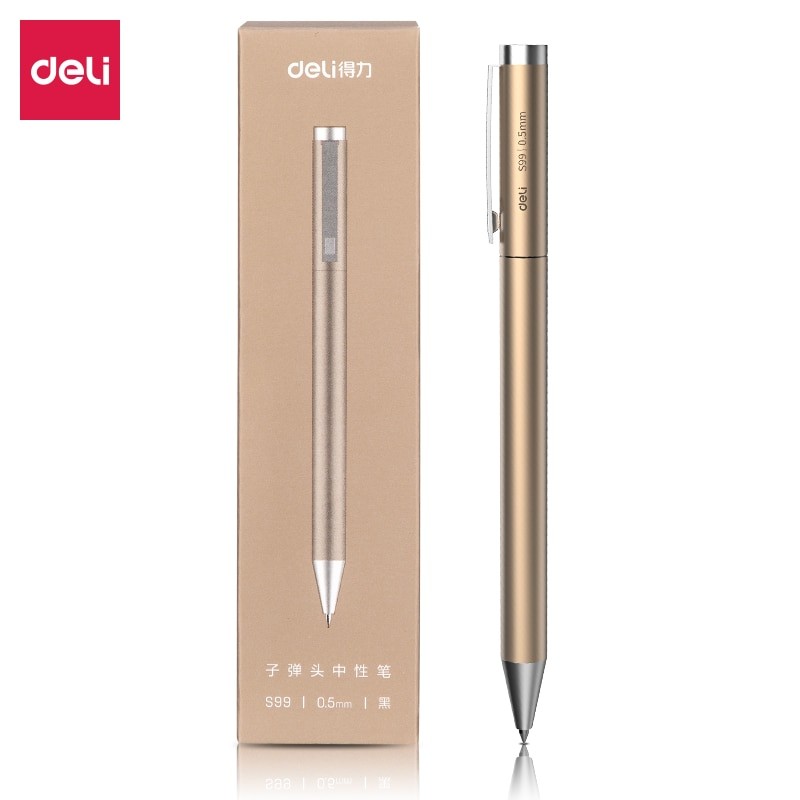 Deli High Quality Metal Gel Pen Golden Signing Pen Black Ink Signing Pen Writing Stationery For Offi