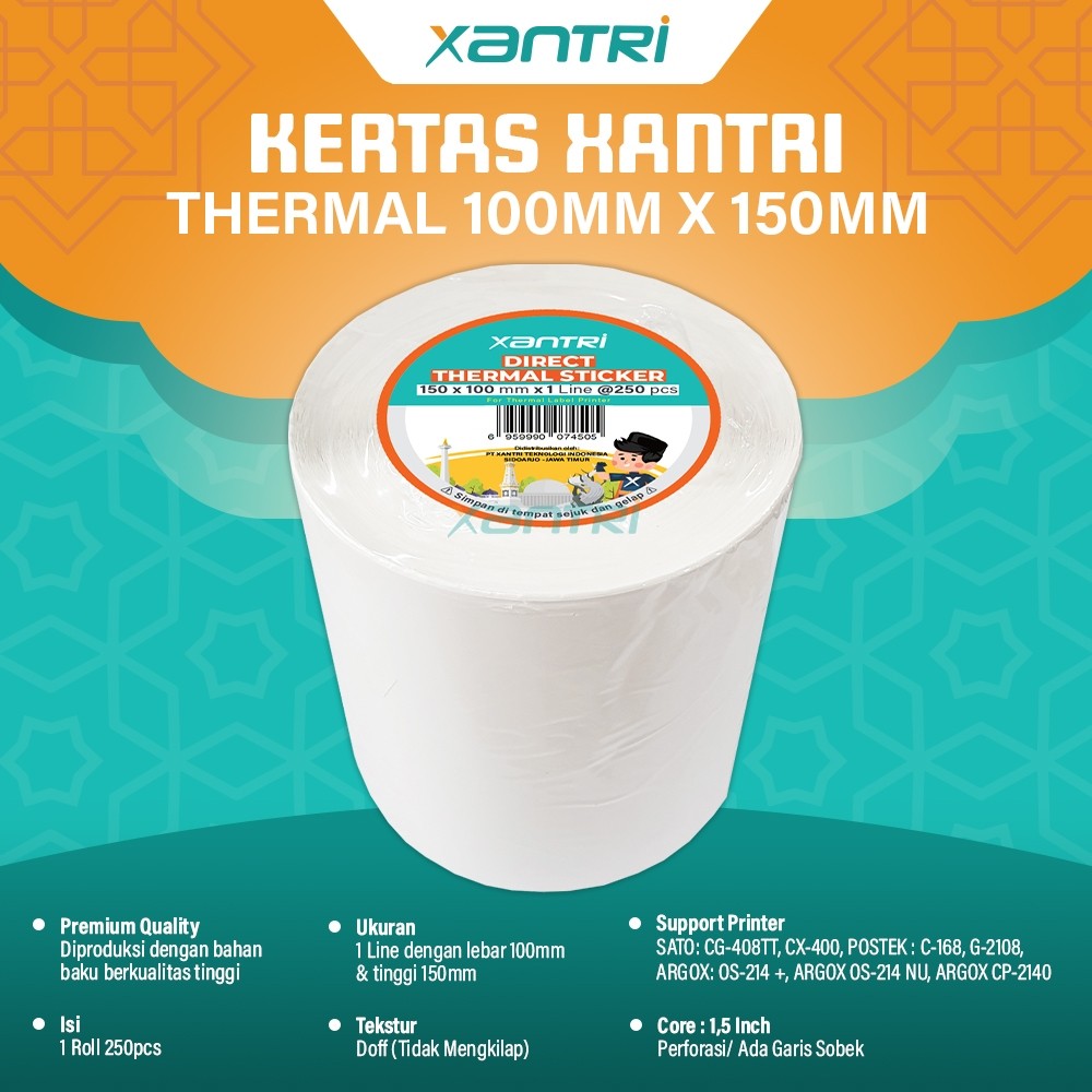

Xantri - Kertas Sticker Thermal Resi Label Barcode 78mm x 100mm 100mm x 100mm 100mm x 150mm 1 Roll Kertas Label Lebel Barcod Kertas Cetak Resi Label Pengiriman Kertas Resi Marketplace
