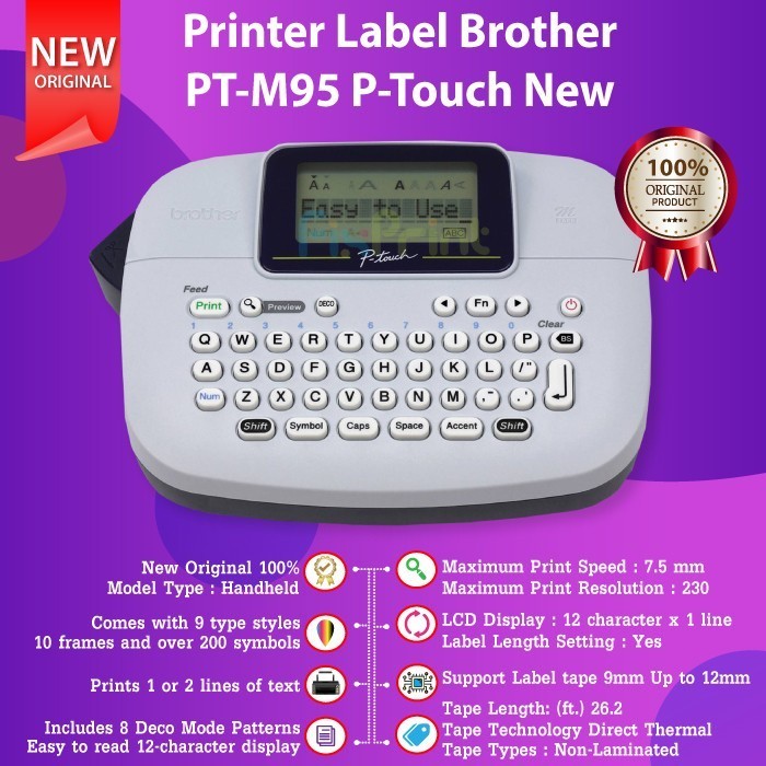 

FixPrint Brother Label Printer PT-M95 Handy Label Maker Seri M-Tape