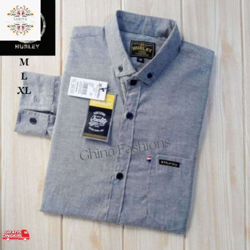 Hem Terkini / Kemeja pria  Polos Lengan Panjang Original Hurley Model Slimfit  Kemeja cowo polos len