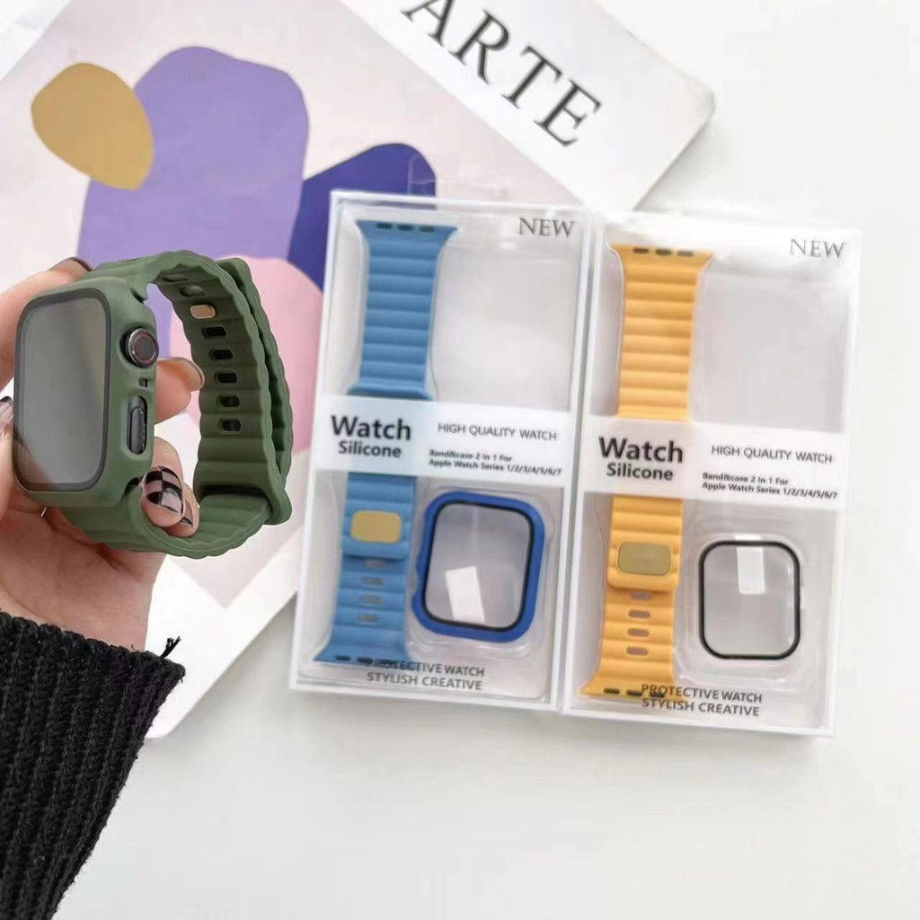 iwatch apple ocean tali jam untuk  tali jam tanganSET TALI STRAP APEL WATCH SILICONE + TEMPERED GLAS