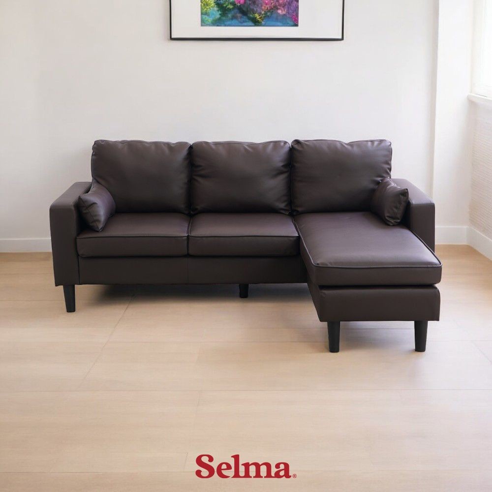 Selma Leander Sofa Modular Sudut Kulit - Cokelat Sofa Ruang Tamu Kursi Sofa Sofa Minimalis Kursi Rua