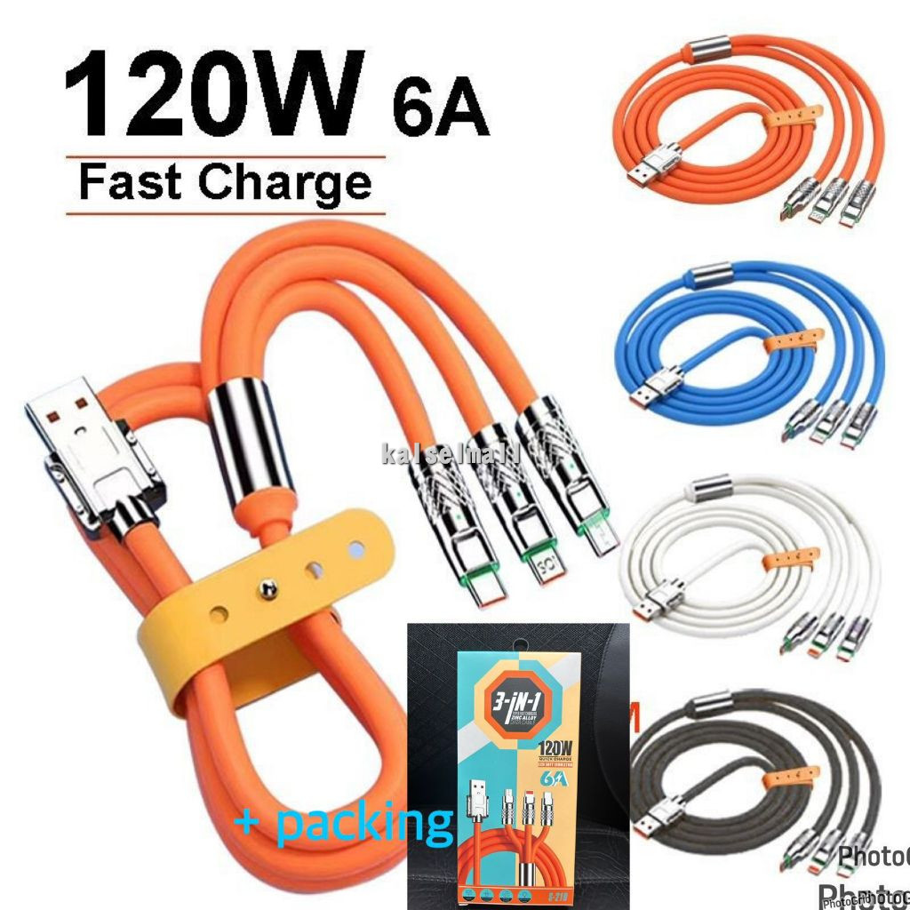 Kabel Data Fast Charging 120W 6A Micro Type C Lightning 3in1 Kabel Charger Ces Cesan Chargeran Pengi