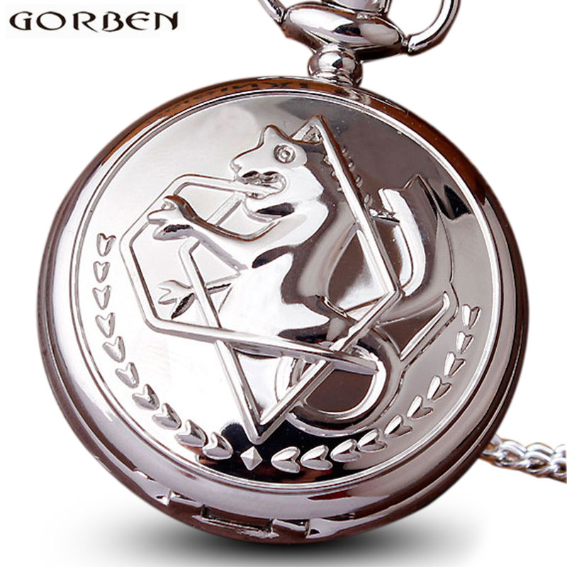 Vintage Full Metal Alchemist Cosplay Pocket Watch Necklace Chain Pendant Clock Steampunk Edward Elri