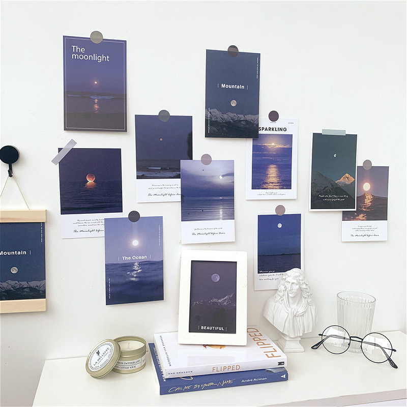

15Pcs moonlight Decoration Cards Art Postcard Simple blue ocean DIY Wall Sticker Photography Props Background Decor Stationery