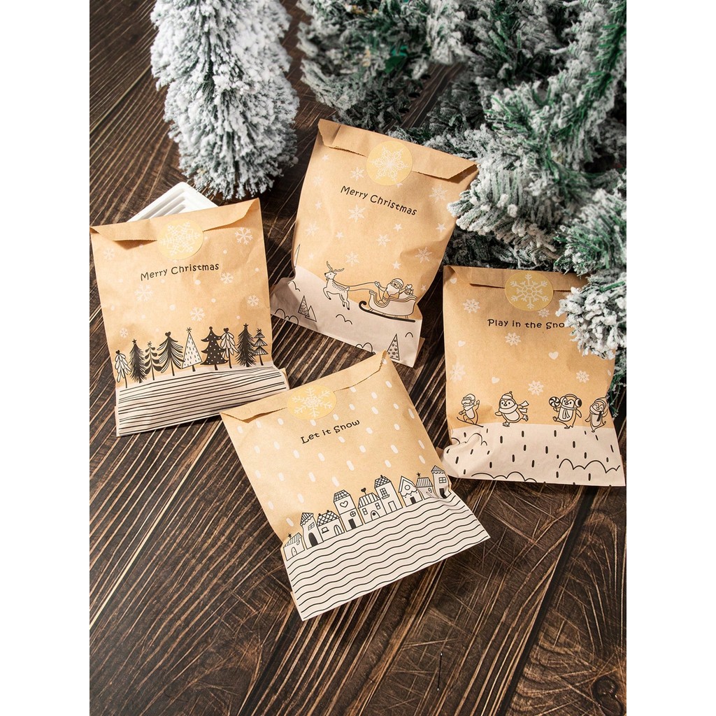 

24 pieces, Christmas gift bags brown paper bags Christmas calendar candy biscuit bags Christmas party supplies gift packaging