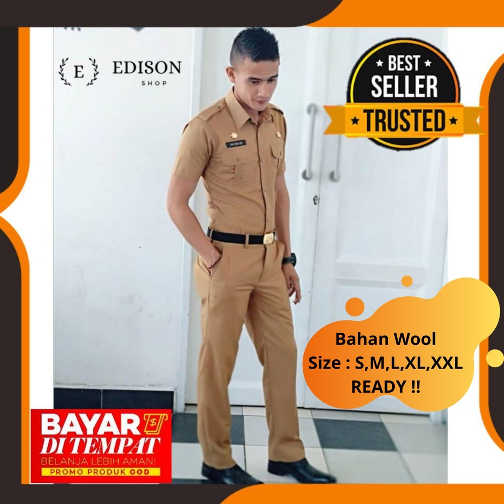 PROMO Baju Seragam PNS ASN Pria Cokelat Khaki Keky Bahan WOOL IMPORT