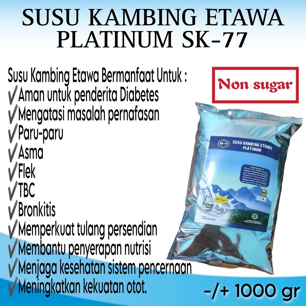 

SUSU KAMBING ETAWA SK77 NON SUGAR 1KG AMAN UNTUK DIABETES