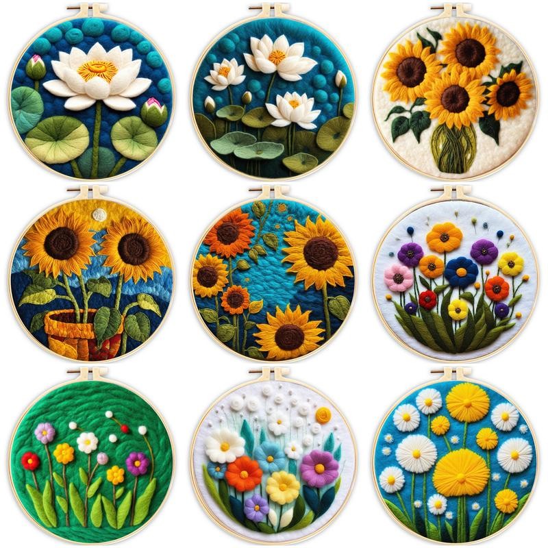 

SDOYUNO Diy Wool Felting Painting With Embroidery Frame Handicraft Felt Colors Flowers Needles Kits Diy Craft Supplies Wall Art