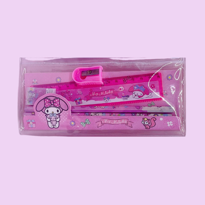 

Set Alat Tulis Sekolah Karakter Motif Sanrio 5 in 1 Lucu Cute Stationery Free Pouch