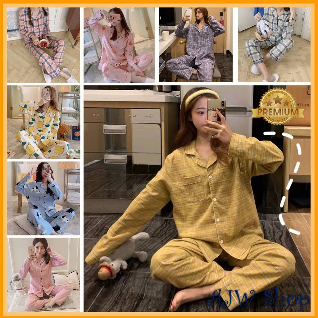 SETELAN SETCEL ONE SET PIYAMA BAJU TIDUR WANITA DEWASA KOREA PP SPANDEK IMPORT LENGAN PANJANG PREMIU