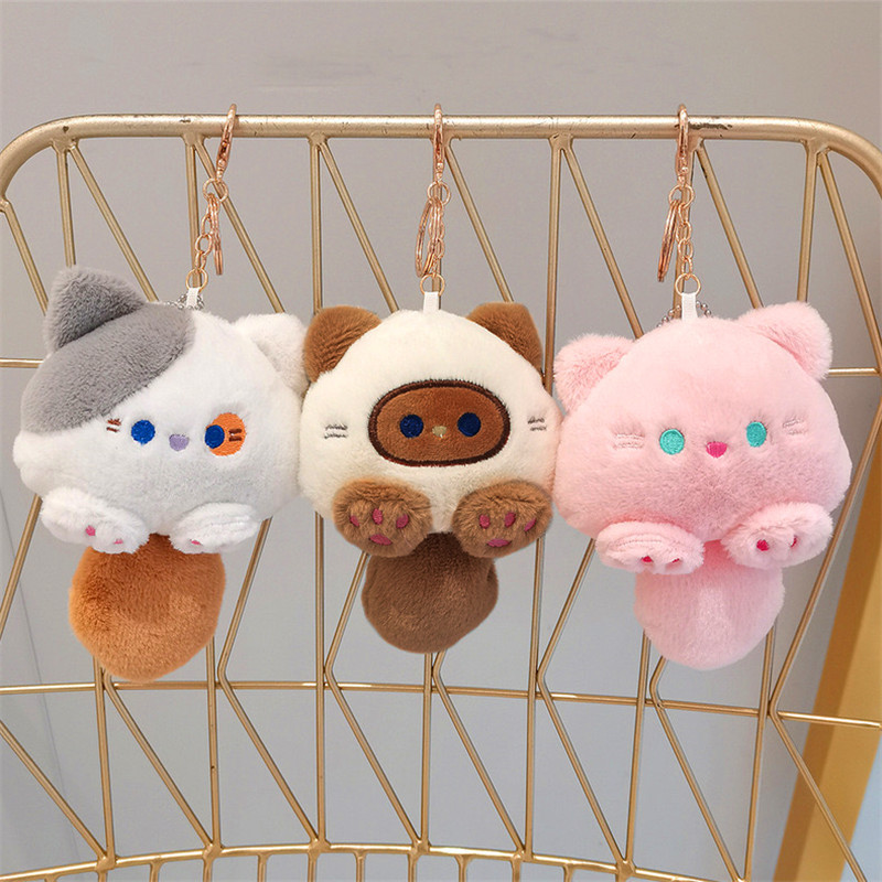 Kawaii Plush Cat Keychain School Bag Pendant Doll Cute Plush Bag Hanging Accessories Doll Key Chain 