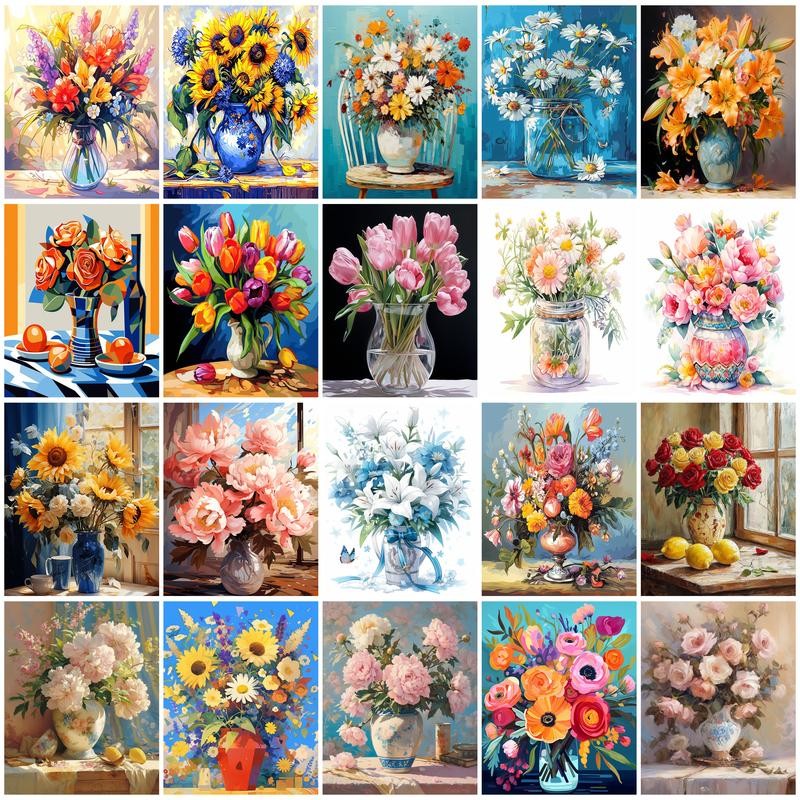 

Oil Painting By Numbers Flowers Vase Paint Kit Watercolor Picture Frame Markers By Numbers Crafts Acrylic Wall Decor