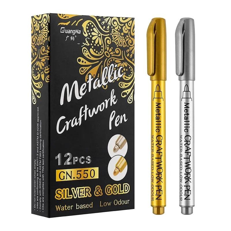 

2-4PC Metallic Waterproof Permanent Paint Marker Pens Gold And Silver For Drawing Students Supplies Marker