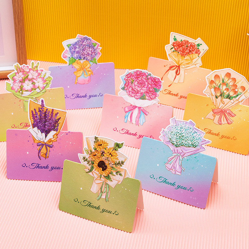 

8pcs/set Floral Thank You Cards Cute Folding 3d Bouquet Card for Bridal Shower, Weddings, Party Small Business Valentine's Day