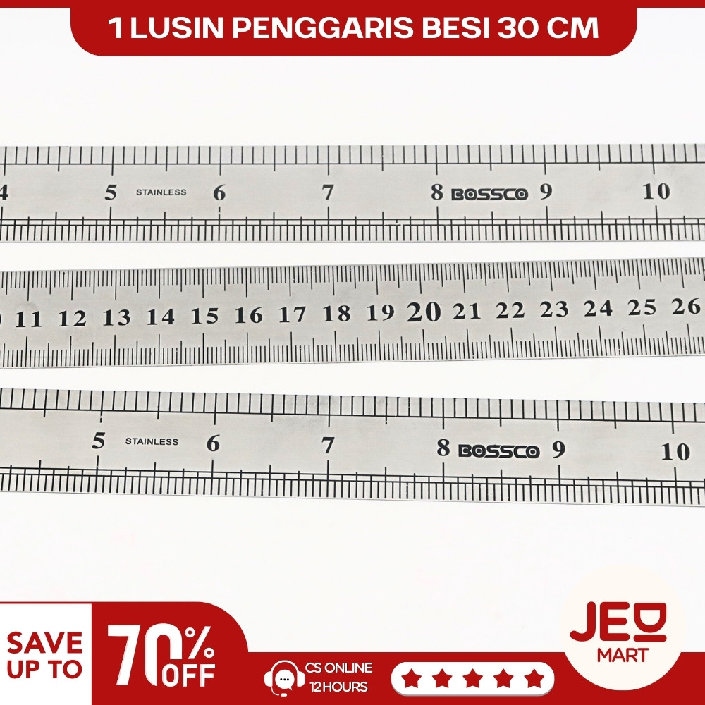 

Grosir!!! (Harga 1 LUSIN) Penggaris besi 30 cm, stainless steel ruler, penggaris besi