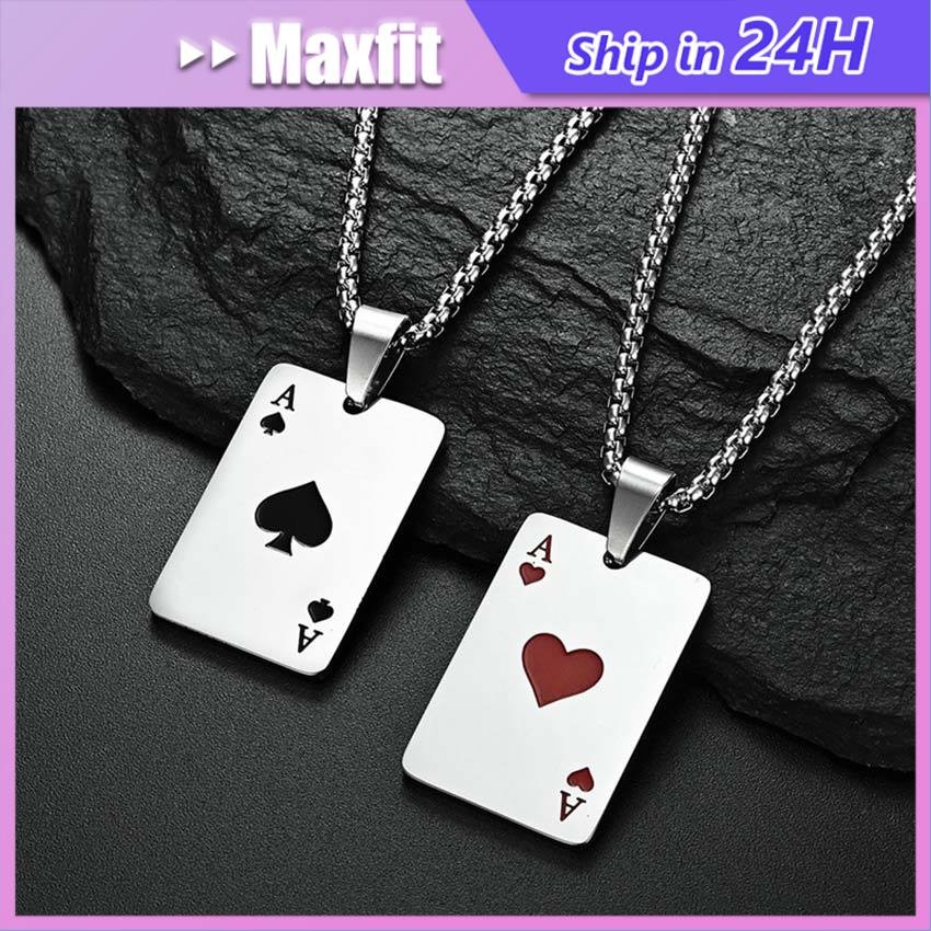 Ace Necklace Kalung Poker Liontin Kartu Remi Titanium Anti Karat Kalung Rantai Pria Wanita