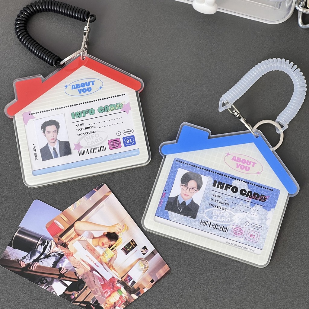 

House Design Kpop Photocard Holder Acrylic 3inch Idol Photo Card Holder Student Campus Card Bus Card Clip Card Sleeve Keychain