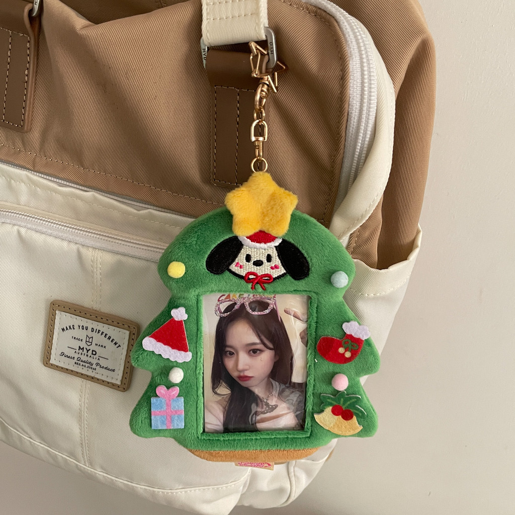 

MINKYS Christmas Puppy Dog Soft Plush Furry 3 inch Kpop Photocard Holder Photo Card Holder Bag Pendant School Stationery