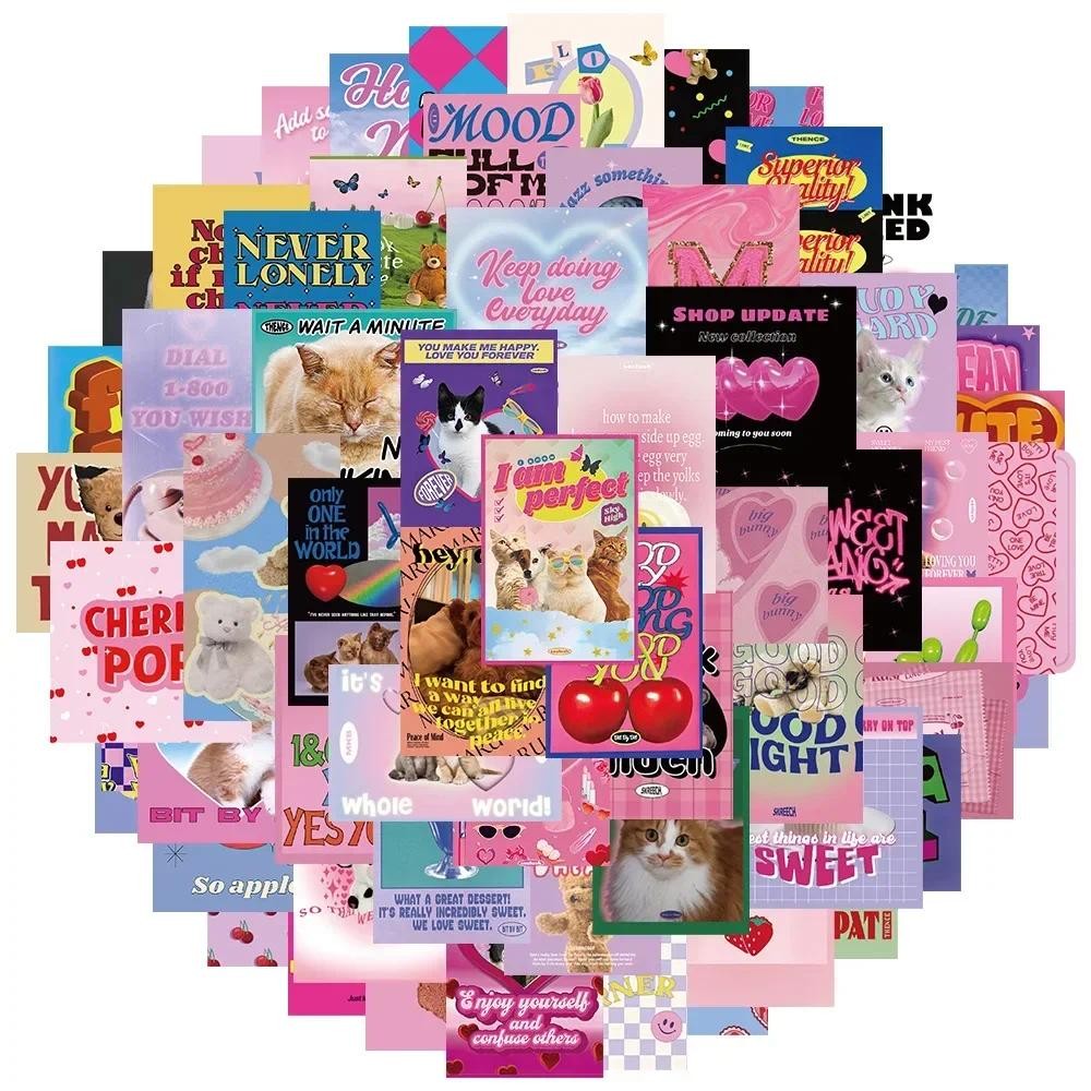 

65pcs Cartoon Pink Y2k Stickers Aesthetic Laptop Water Bottle Case Scrapbooking Luggage Fridge Vinyl Sticker for Kids Girl