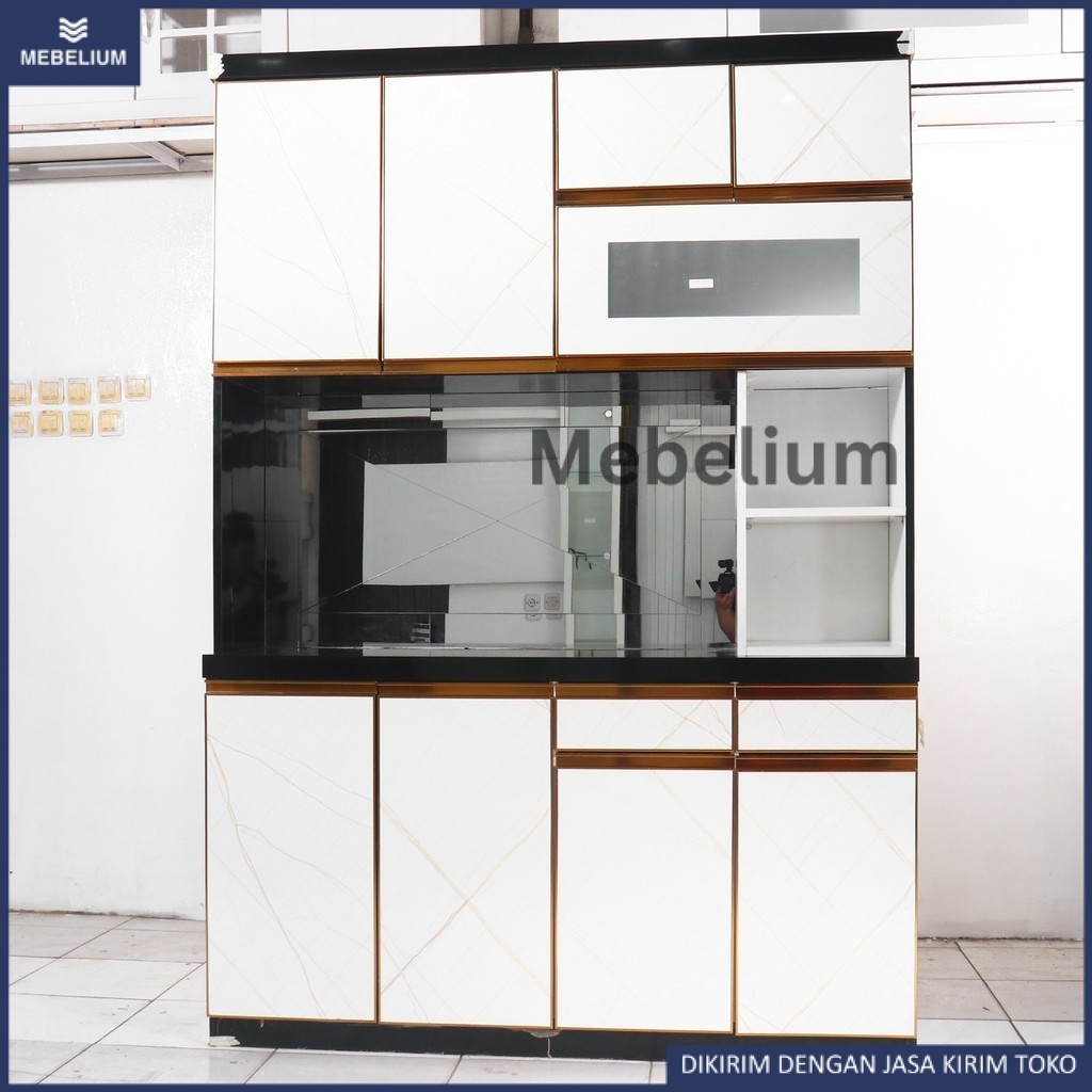 [ORIGINAL] Lemari Dapur 4 Pintu HPL Premium Adamantine Marble Bahan Blok Melamine / Kabinet Rak Dapu
