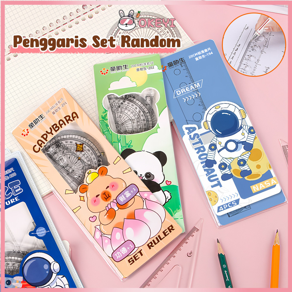 

OKEYI Penggaris Bening Sekolah Isi 4pcs Lucu Penggaris Set 4 In 1 Ruller Set Transparant Perlengkapan Sekolah