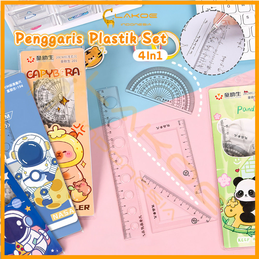 

Lakoe 4in1 Penggaris Set Ruller Set lucu Penggaris Lentur Bening Perlengkapan Sekolah