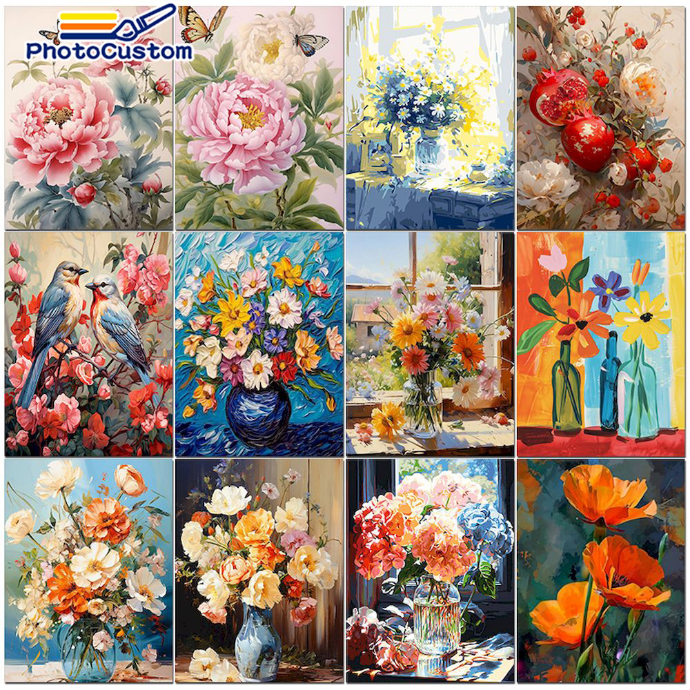 

PhotoCustom Paintings By Number Flower Scenery Hand Painted Paintings Gift DIY Pictures By Numbers Kits Drawing On Canvas Decor