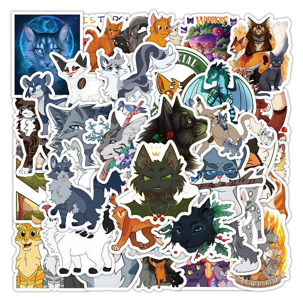 

50PCS/Pack Warrior Cat Animal Cartoon Sticker DIY Diary Cute Aesthetic Cat Waterproof Stickers for Water Bottle, Laptop, Phone