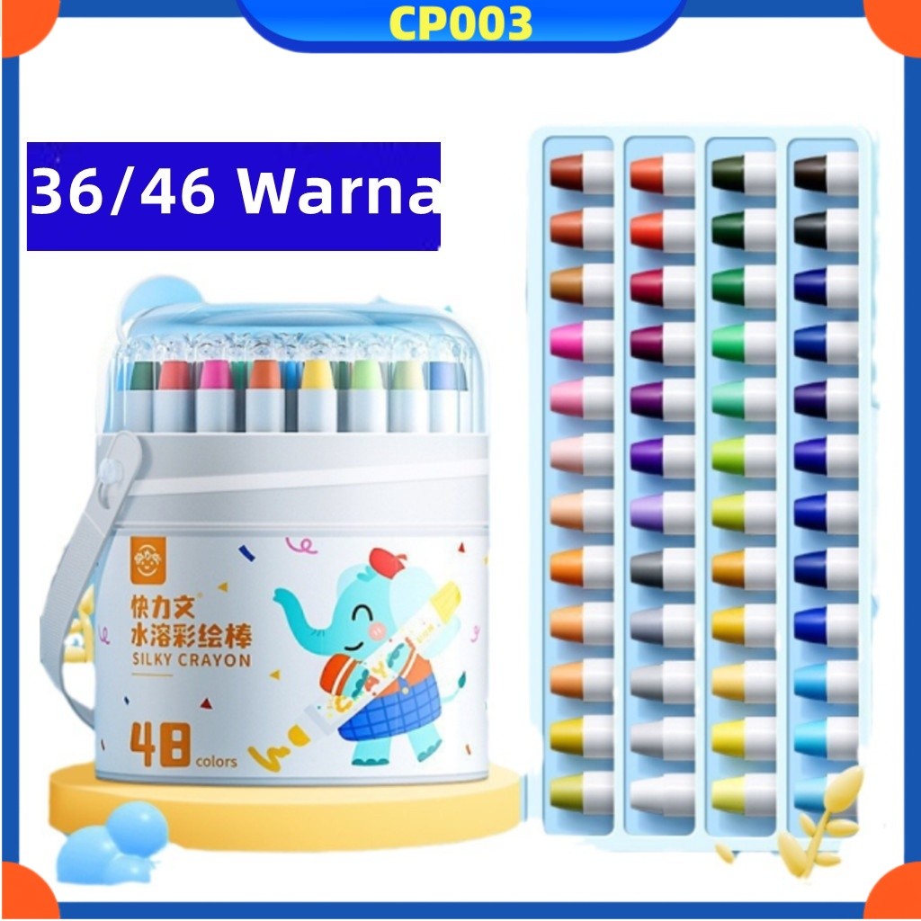 

【COD】Washable Silky Crayon 36 / 48 Warna Colorful Bucket Krayon Mewarnai Alat Warna Set Anak Wipe and Clean