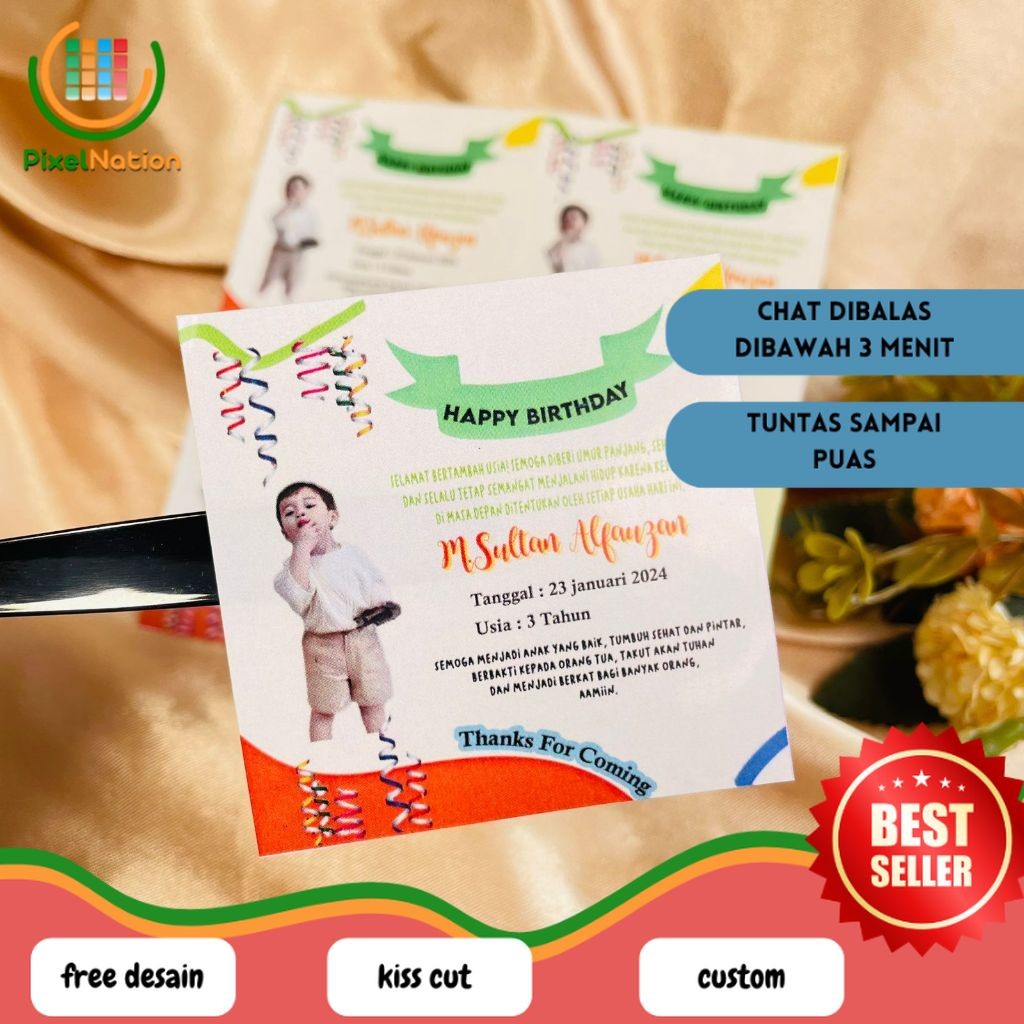 

PiNat Print Stiker Ultah Anak Ulang Tahun Label Bentuk Kotak Sticker Ulang Taun Balita Uk.Kecil