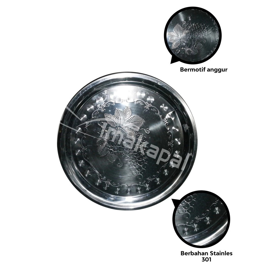 Super Stain Steel - Nampan / Baki Bulat Stainless Motif Buah Anggur 28 / 30 / 32 / 34 CM 187