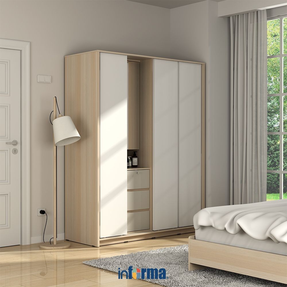 Informa Paxton Lemari Pakaian 4 Pintu - Putih Wardrobe Storage Kabinet Tempat Simpan Baju Lemari Aes