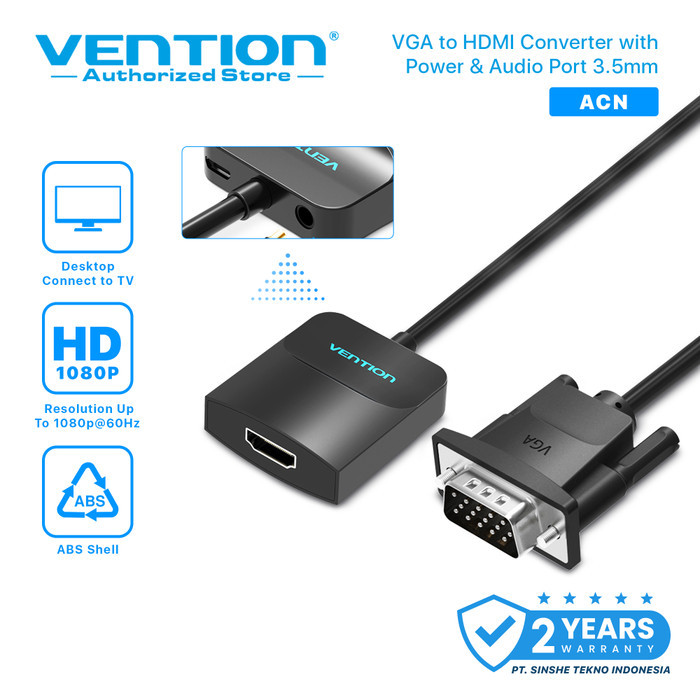 Vention [ACN] Converter VGA to HDMI Adaptor With Micro USB Power - ACN, 0.15 Meter