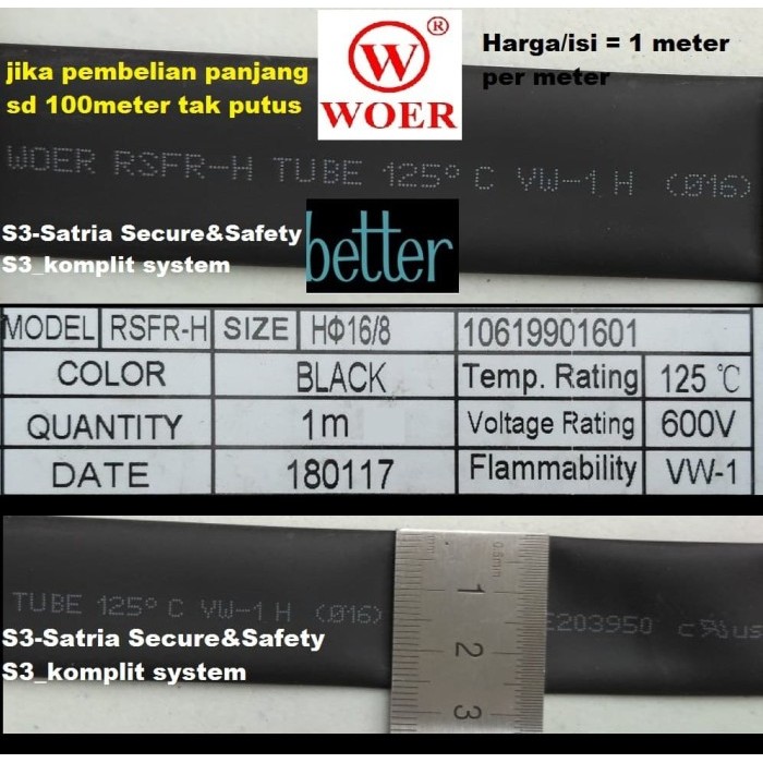 WOER 16mm Heat shrink Selongsong isolasi kabel 16 mm heatshrink bakar