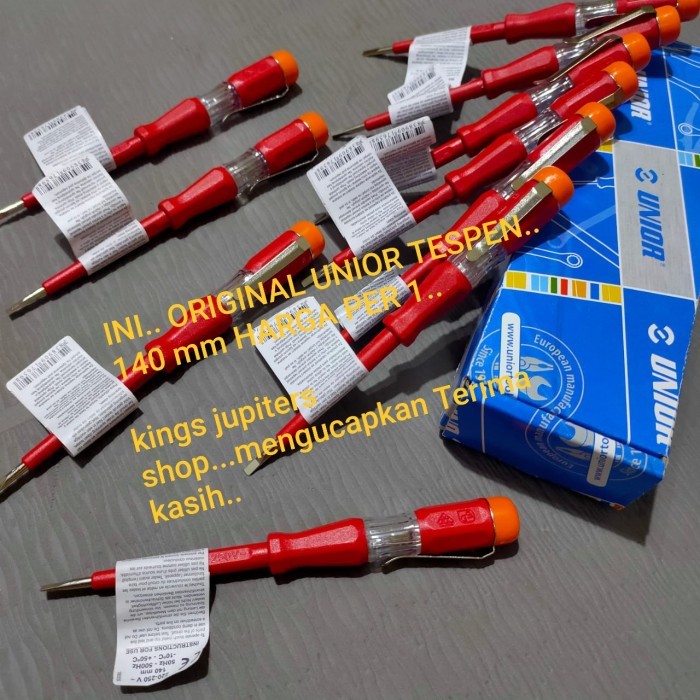 UNIOR ORIGINAL TES PEN TESPEN TESTER LISTRIK 140MM 140 MM PLN OBENG AC - UNIOR 140M 250V
