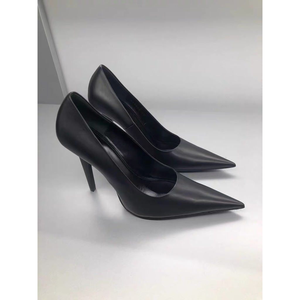 2025 women's Bal black 100% genuine leather pointed high heels;