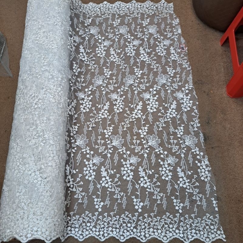 KAIN TULE PAYET TEMPEL MOTIF BUNGA / BAHAN TILE PAYET TEMPEL MOTIF BUNGA