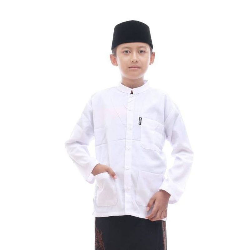 Baju koko haibah anak remaja sd smp tanggung/kemeja koko anak laki laki umur 13 tahun putih polos
